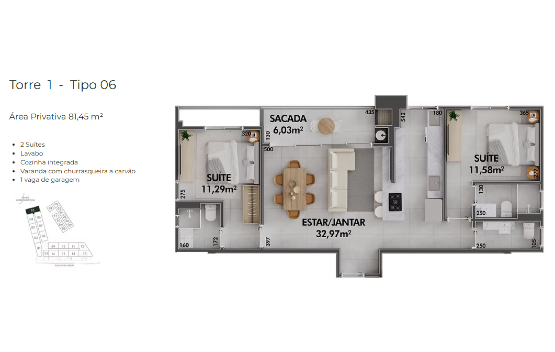 Apartamento com 2 Suítes + LAVABO na Cachoeira do Bom Jesus - Level Up - Florianópolis/SC