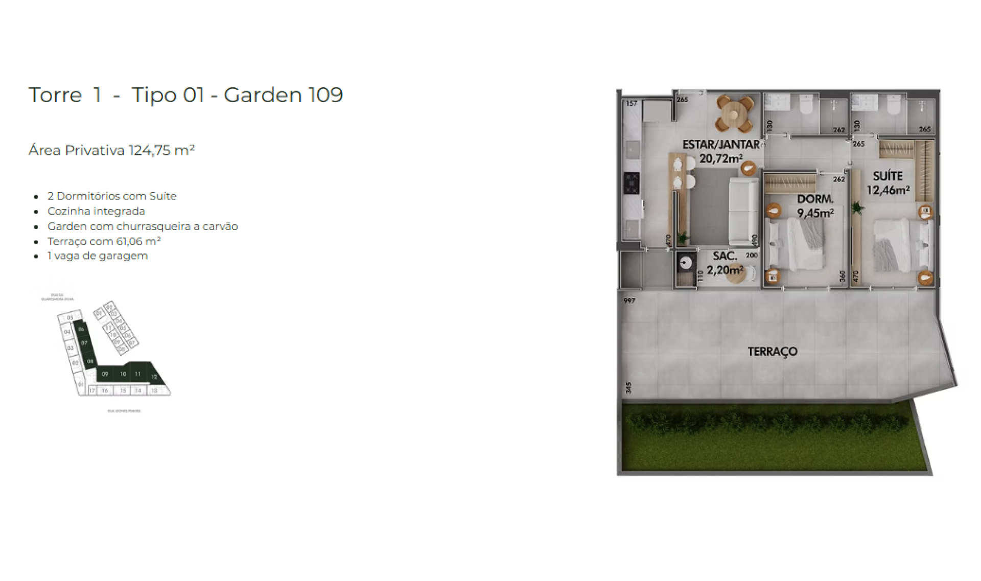 Apartamento Garden com 2 dormitórios (1 suíte) na Cachoeira do Bom Jesus - Level Up - Florianópolis/SC