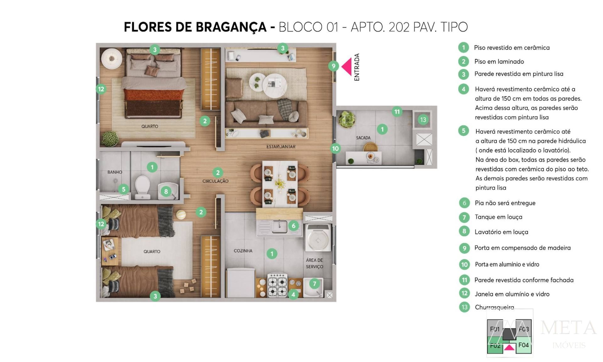 Apartamento 2 dormitórios em Forquilhas - FLORES DE BRAGANÇA - São José/SC