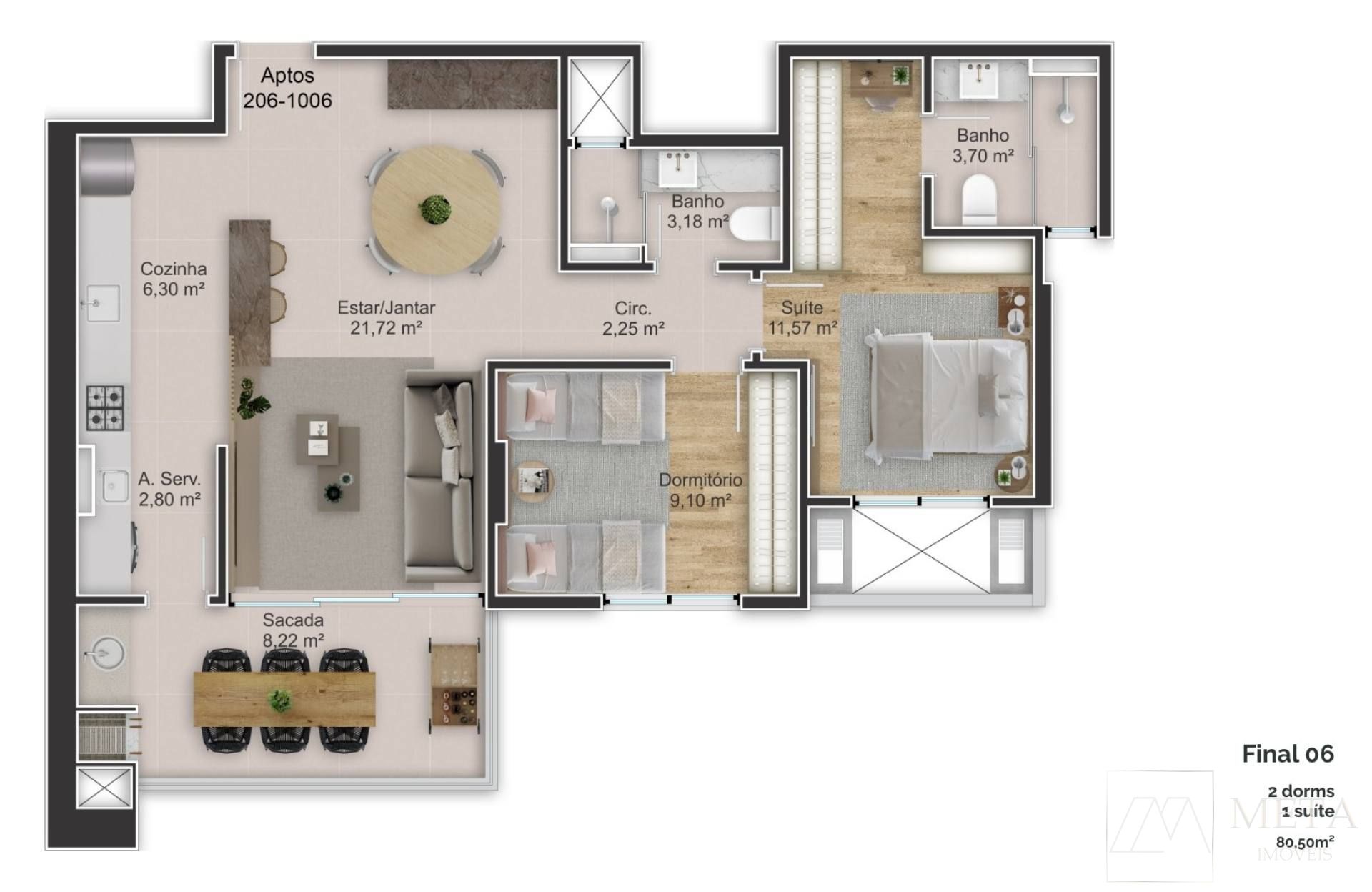 Apartamento de 2 dormitórios (1 suíte) no Kobrasol - São José/CS