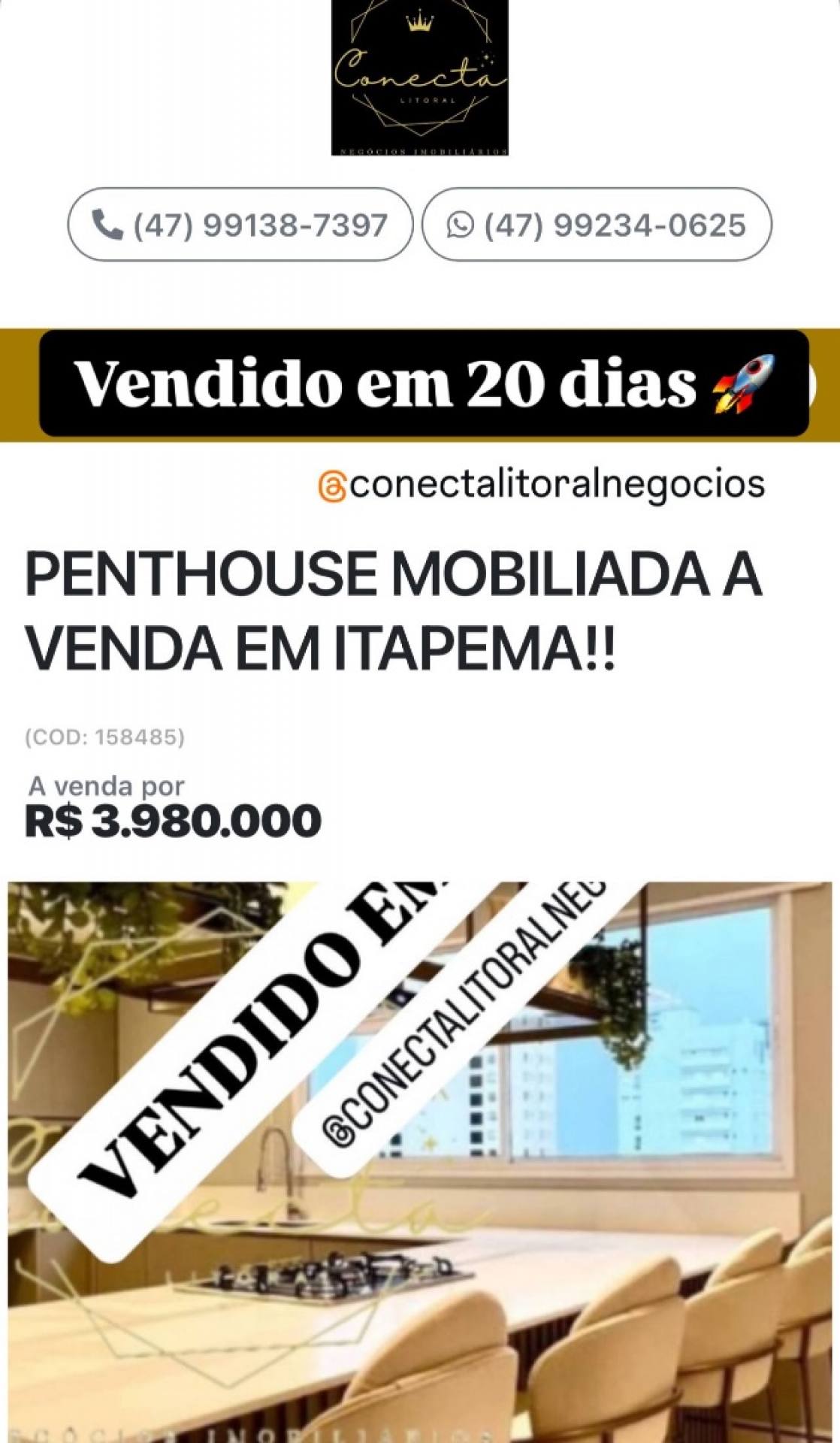 PENTHOUSE MOBILIADA A VENDA EM ITAPEMA!!