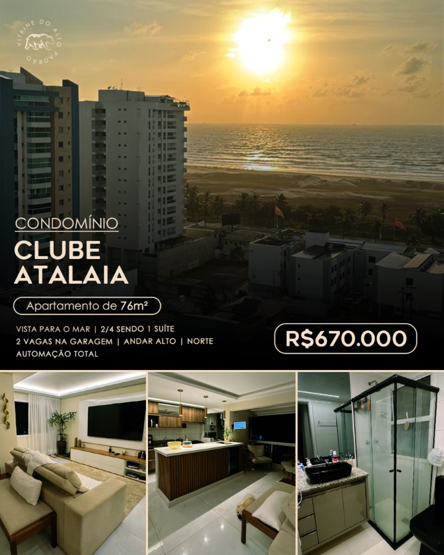 Apartamento no Clube Atalaia / 77 metros / 20O metros da orla