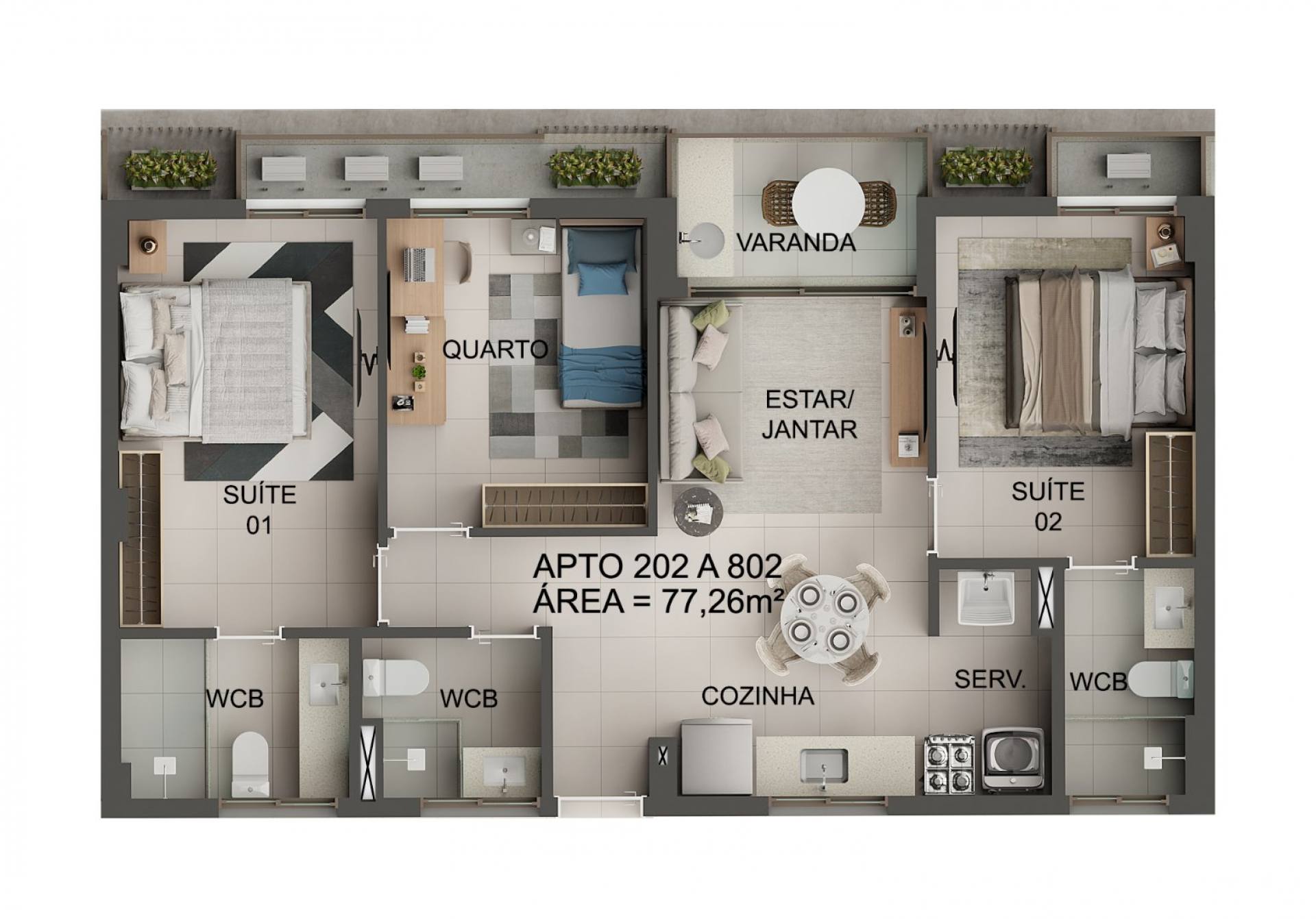 Apartamentos com varanda nas proximidades do Parque Parahyba II e 435m da praia do Bessa