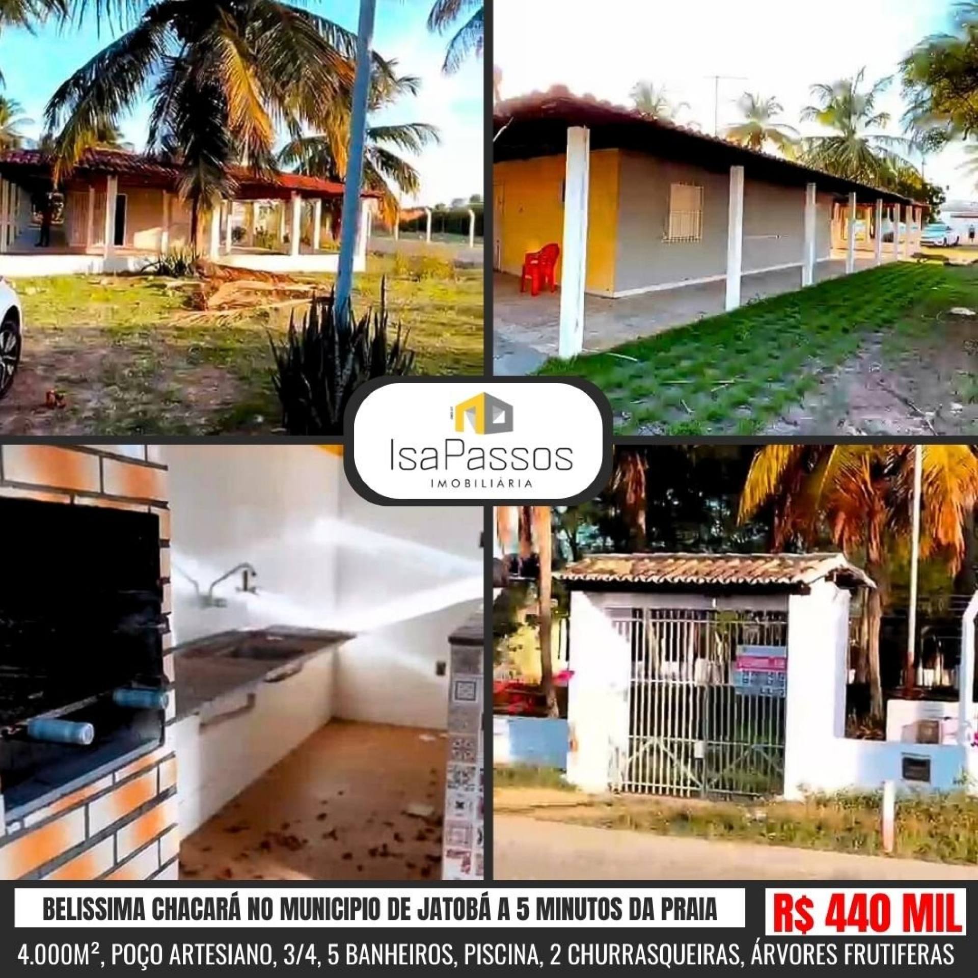 Belíssima Chácara (Com Piscina, 2 Churrasqueiras e Árvores Frutíferas) no Munícipio de Jatobá a 5 minutos da praia!!!!