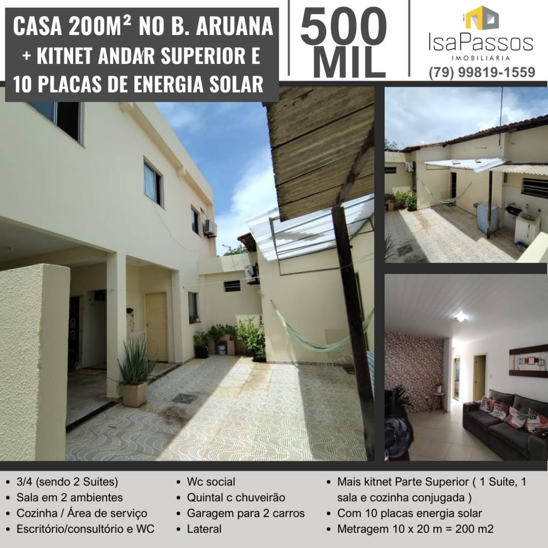 Belíssima Casa (200M²) com 2 Pavimentos no Bairro Aruana e 10 Placas de Energia Solar instaladas,