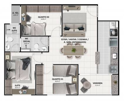 Apartamento Para Vender com 3 quartos 1 suíte no bairro Espaço Tropical em Barra Dos Coqueiros
