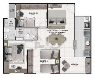 Apartamento Para Vender com 2 quartos 1 suítes no bairro Espaço Tropical em Barra Dos Coqueiros