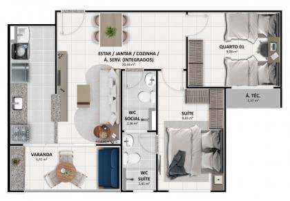Apartamento Para Vender com 3 quartos 1 suíte no bairro Espaço Tropical em Barra Dos Coqueiros