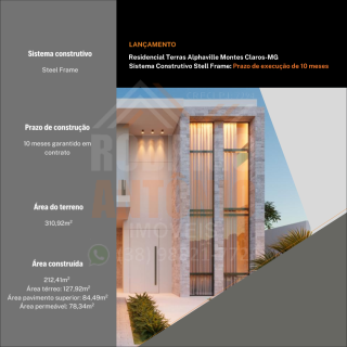 LANÇAMENTO - CASA NO TERRAS ALPHAVILLE MONTES CLAROS - SISTEMA STELL FRAME