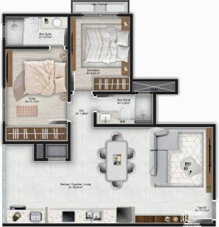 Apartamento Com 1 Suíte e 1 Dormitório na Meia Praia em Navegantes