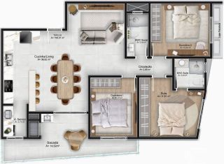 Apartamento com 3 Dormitórios a 70m da Praia no Gravatá em Navegantes