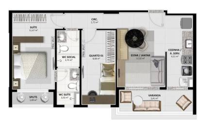 ARBO RESIDENCE:2 ou 3/4 com suíte e varanda, na Farolândia