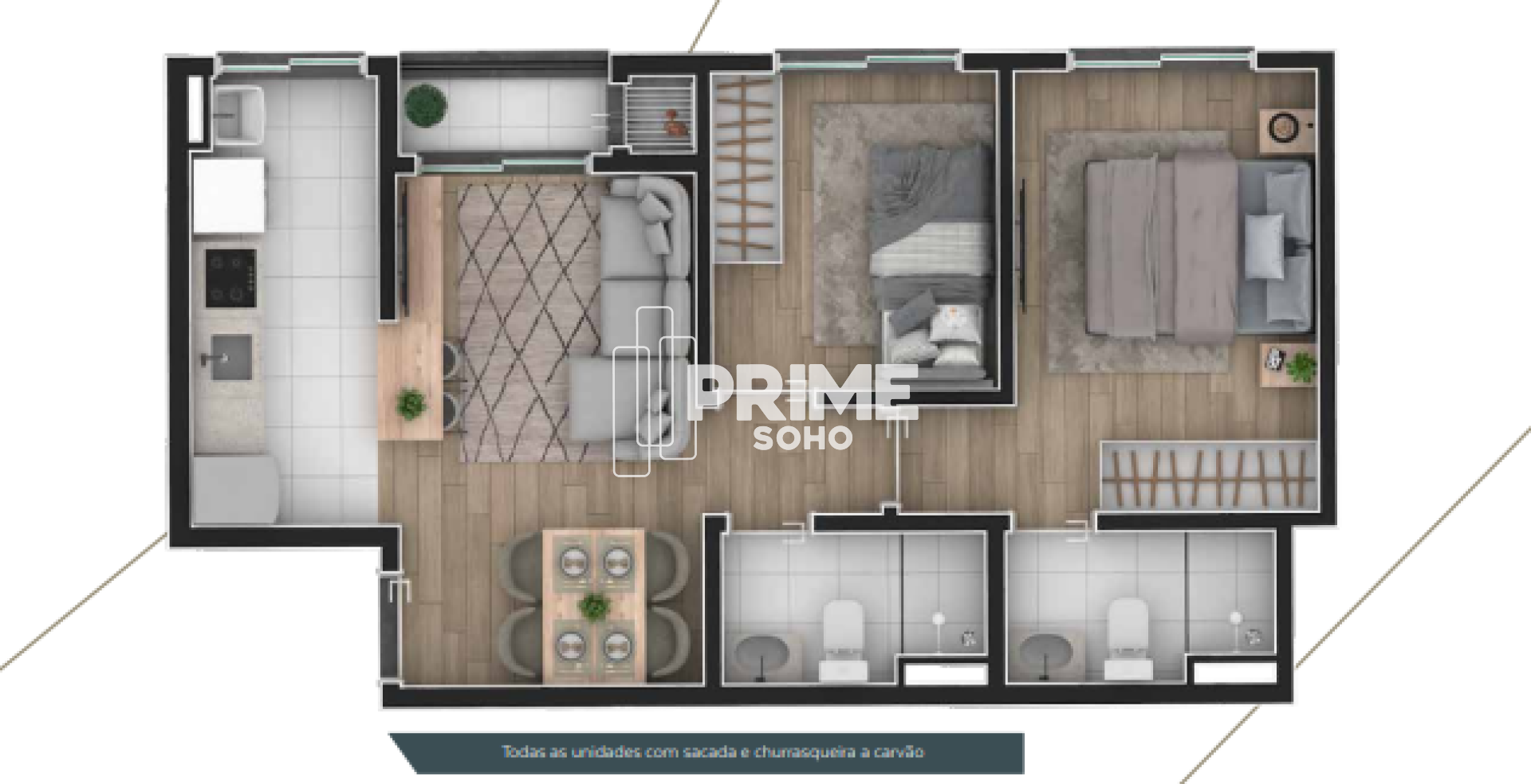 Apartamento com 1 Suítes e Sacada com Churrasqueira em Condomínio Completo
