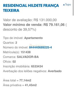 Apartamento 2/4 Leilão Caixa - Cajazeiras V