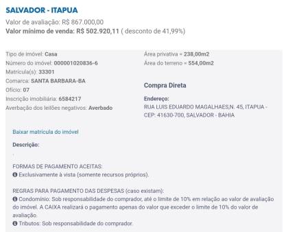 Leilão CAIXA- Itapuã 3/4