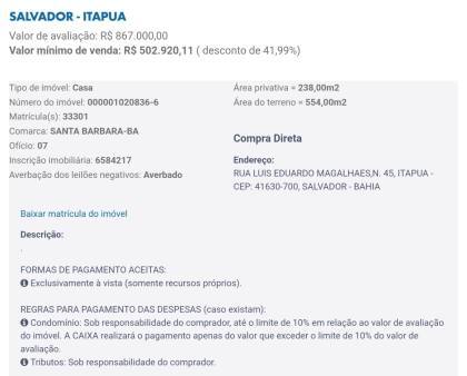 Leilão CAIXA- Itapuã 3/4