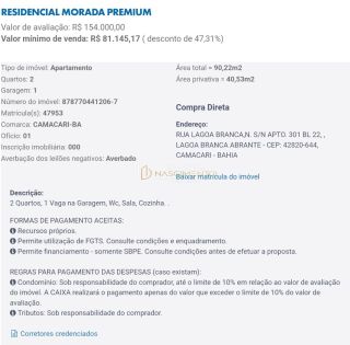 LEILÃO CAIXA 2/4 - Camaçari