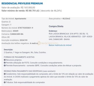 2/4 RESIDENCIAL PRIVILEGE PREMIUM, LEILÃO CAIXA