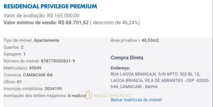 2/4 RESIDENCIAL PRIVILEGE PREMIUM, LEILÃO CAIXA