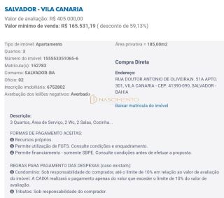 LEILÃO CAIXA 3/4 185m² Área Privativa, Vila Canaria