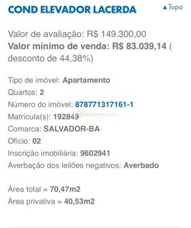 2/4 LEILÃO CAIXA - Cond. Elevador Lacerda