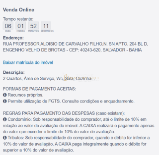 Aptº 2 Quartos por R$ 79 Mil no Engenho Velho de Brotas – Use seu FGTS!