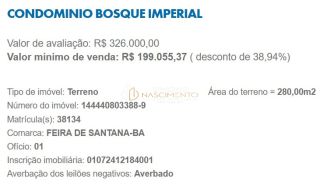 OPORTUNIDADE DE OURO EM FEIRA DE SANTANA – TERRENO NO BOSQUE IMPERIAL COM +38% DE DESCONTO!