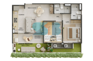 VALE DOS GUARARAPES  | Apto Tipo | 47,67m²  | 2 Quartos sendo 1 Suíte  | Varanda Gourmet