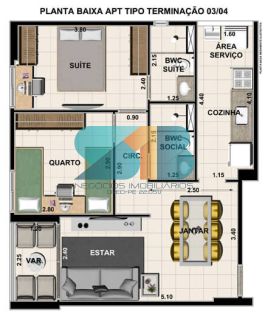Excelente apartamento no Torreão com 2 quartos sendo uma suíte e varanda