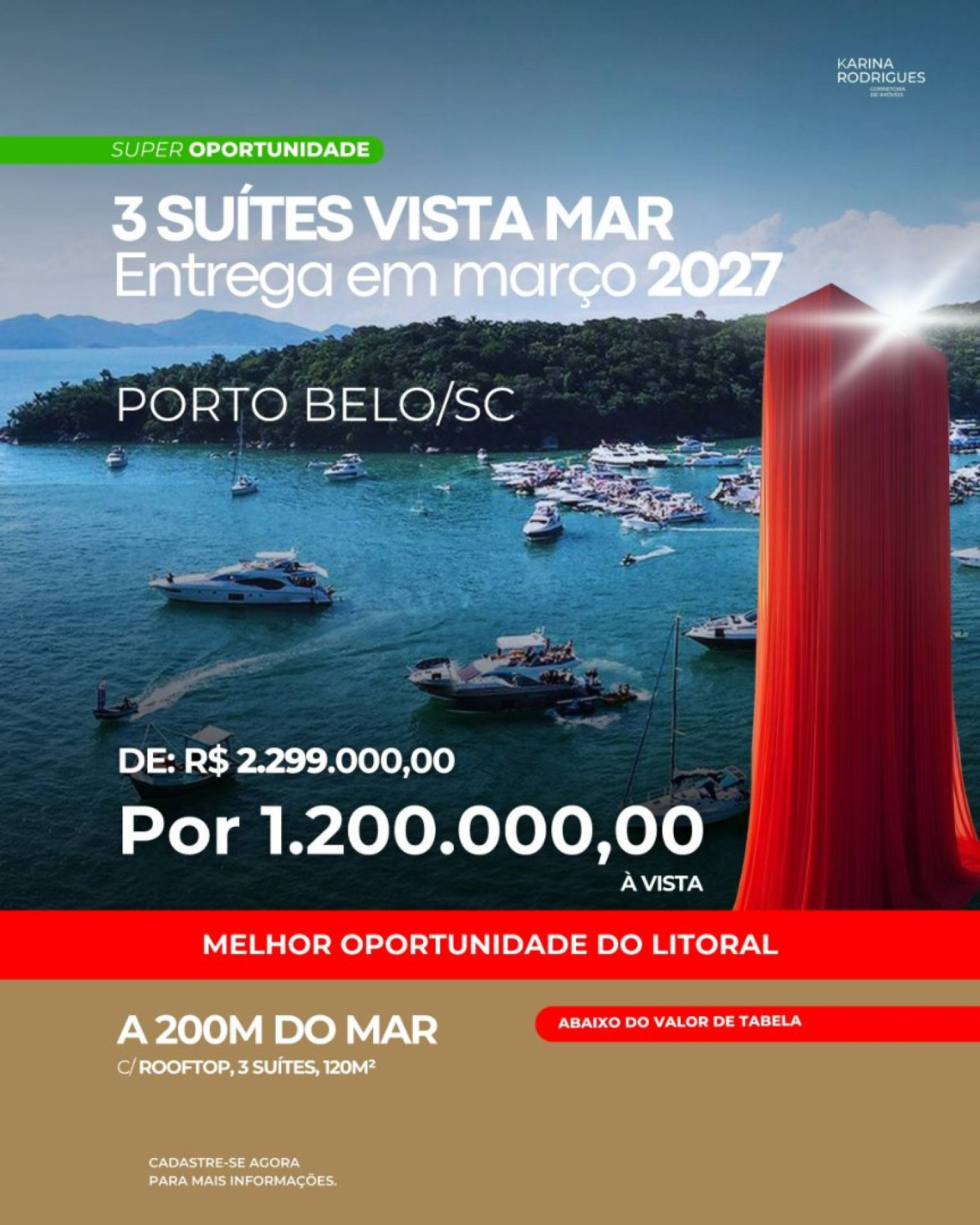 Oportunidade no Balneário Perequê 3 suítes e 2 vagas Lazer no Rooftop 200 m do Mar de R$ 2.299.000,00 por R$ 1.200.000,00 á vista ( entrega Março de 2027).