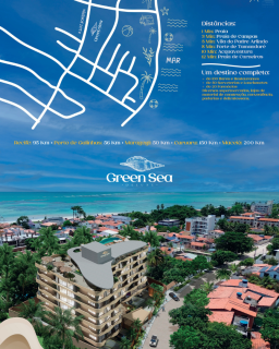GREEN SEA DELUXE | APARTAMENTO TIPO 2 QUARTOS SENDO UM SUÍTE | VARANDA | 59,46m² | ÁREA DE LAZER | PRAIA DE CAMPAS | TAMANDARÉ