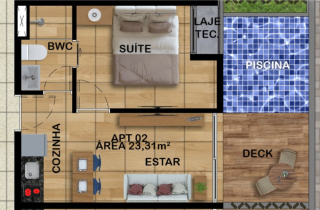 Studio Térreo no Cupe Living | 33,72m2 | Deck e Piscina Privativa | Área de Lazer | Praia de Cupe