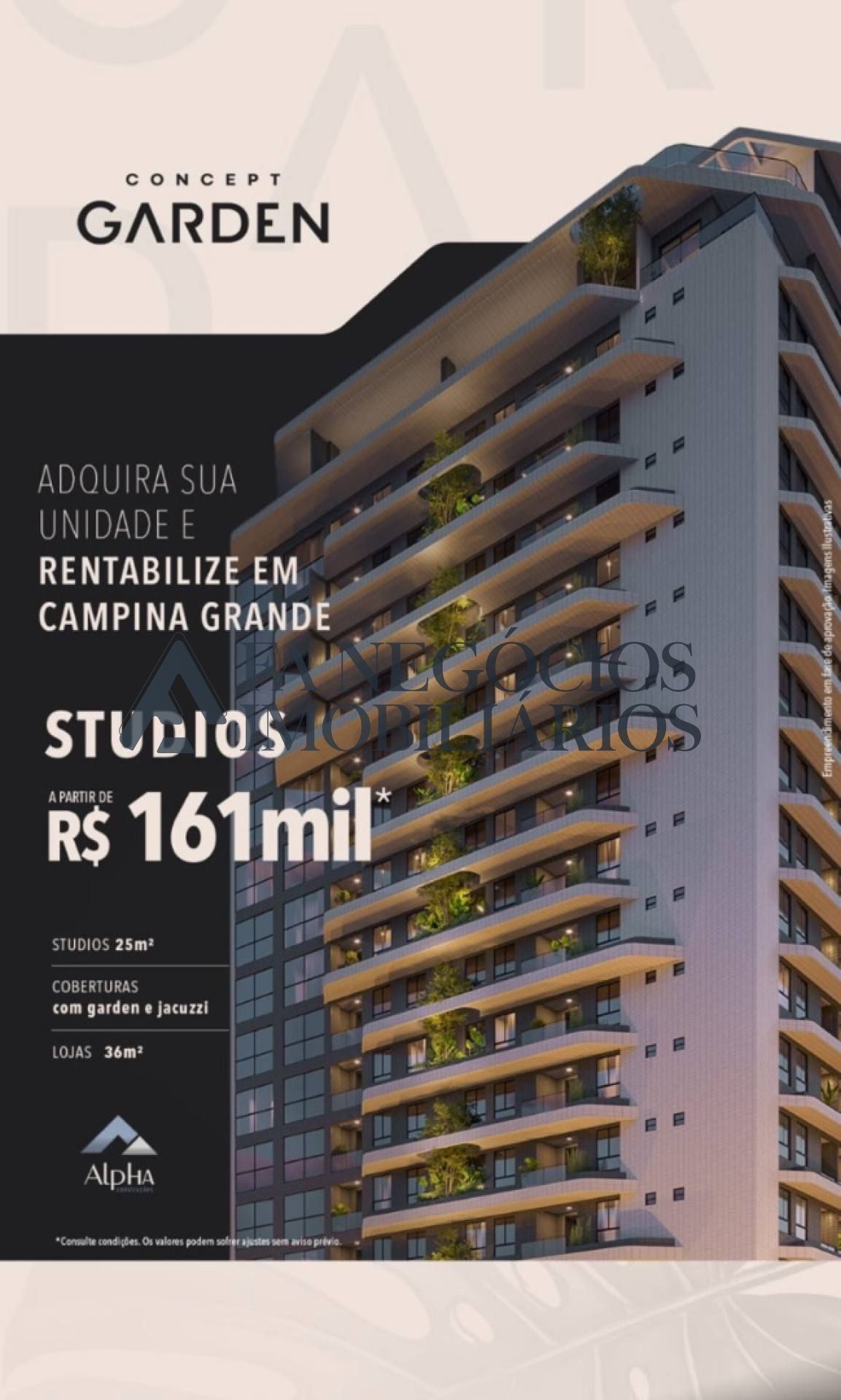 Studio a venda na planta no Concept Garden Catolé