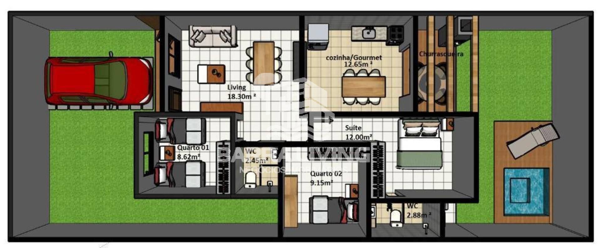 Casa com 3 Quartos Sendo 1 Suíte no Luar da Barra (construção)