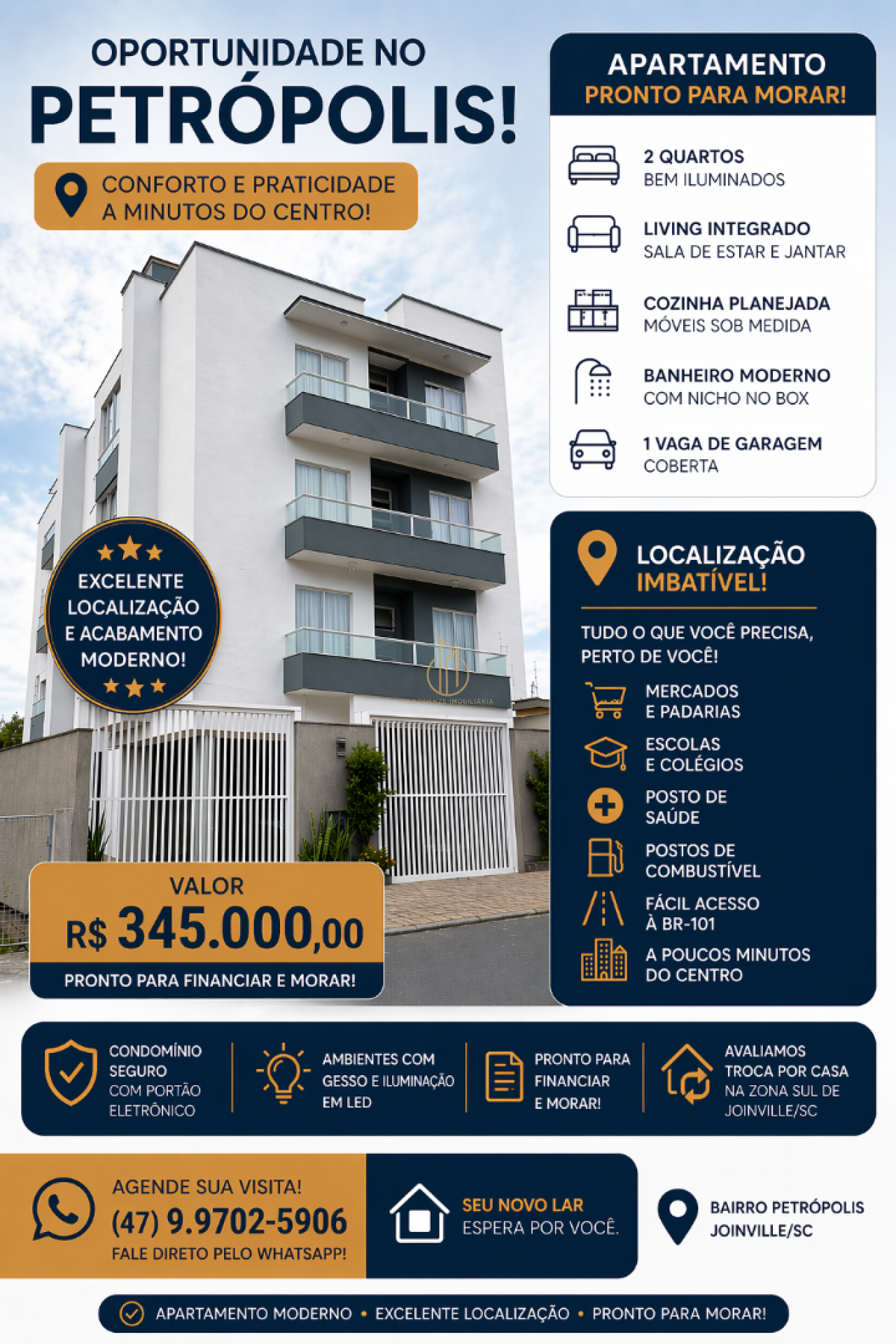 Apartamento disponivel para venda com 2 quartos no bairro Petrópolis em Joinville SC