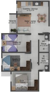 Apartamento para Venda de 2 quartos, sendo 1 suíte e com varanda no Catolé.