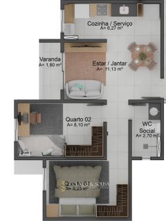 Apartamento para Venda de 2 quartos, sendo 1 suíte e com varanda no Catolé.