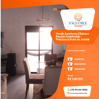 Vendo Excelente Chácara Recém-Construída – Próxima à Praia do Jatobá